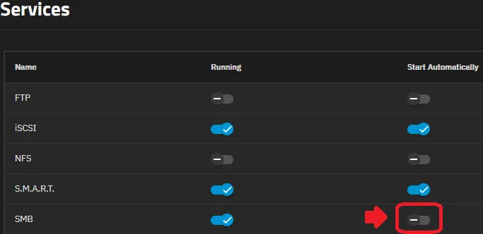Activar el slider del servicio SMB