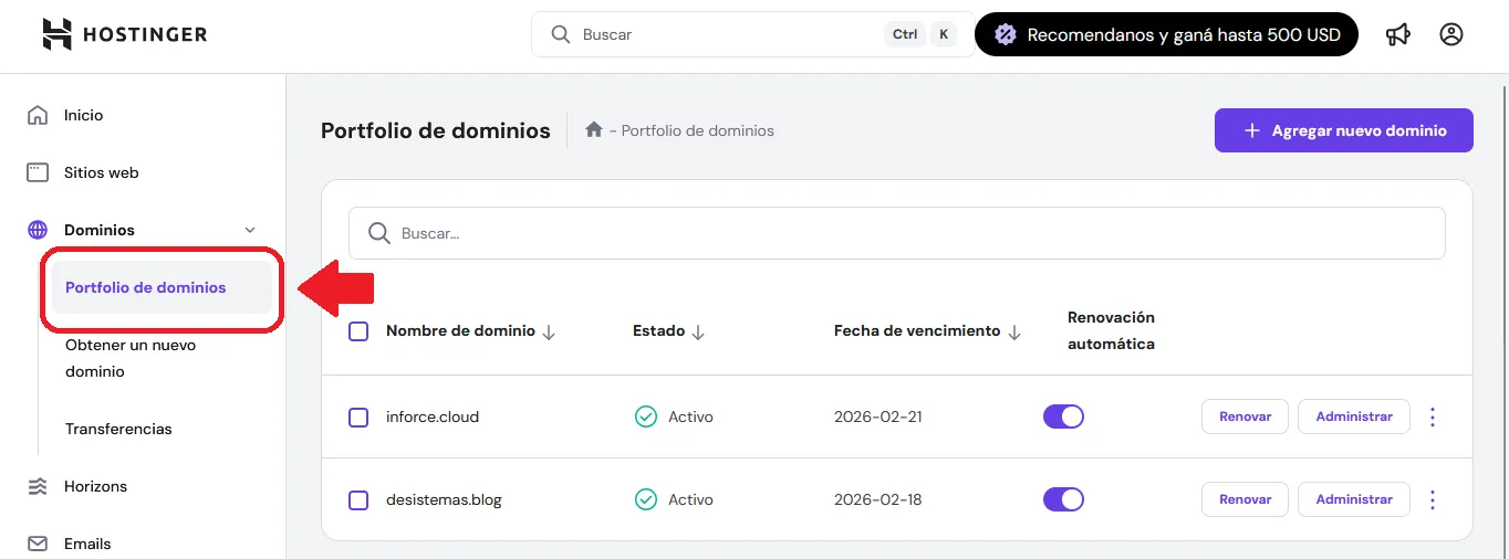 Ir al Portafolio de dominios