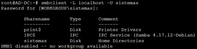 Ingreso a SAMBA exitoso