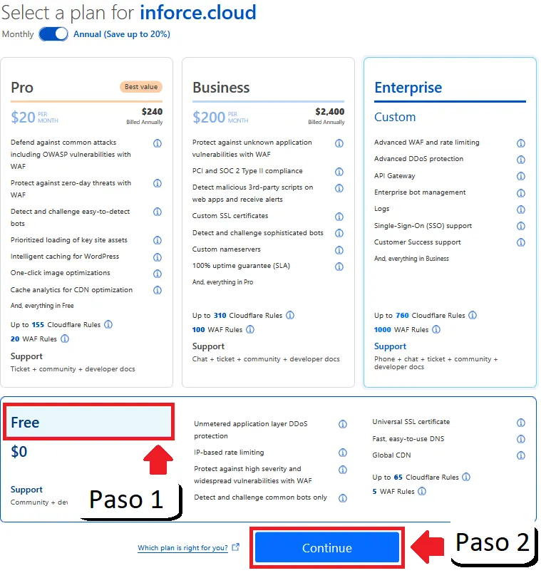 Seleccionar plan gratuito