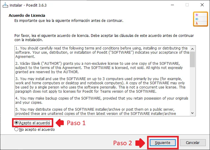 Aceptar el acuerdo de licencia